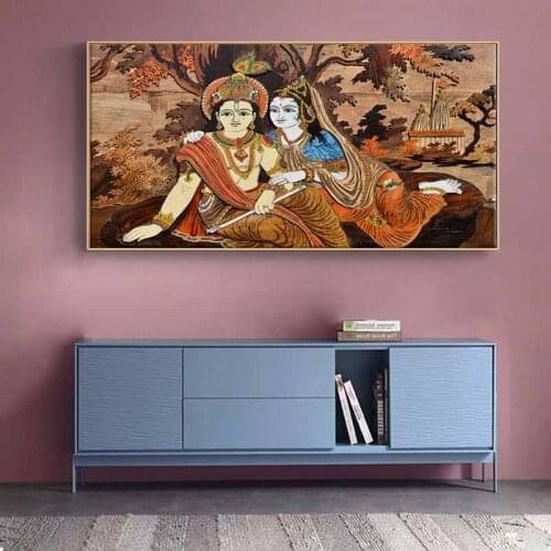 Large size Print Oil Painting Wall painting Krishna and Radha arts Decorative Wall Art Picture For Living Room painting Frame