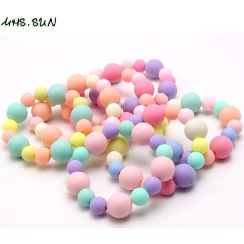 MHS.SUN Colorful Round Beads Bracelets Elastic Kids Girls Beaded Bracelets Spring Jewelry Adorable Design Accessories 2Pcs