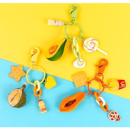 Cute Girl Keychain Purse Backpack Pendant Fruit Series Candy Color Key Chain Jewelry Accessories Gift Wholesale