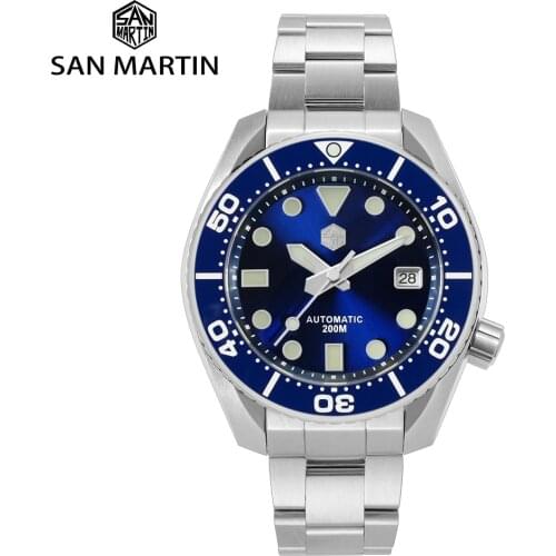 San Martin 200M Diver Watch Mens NH35 Automatic Watches Luxury Sapphire Ceramic Bezel BGW-9 Luminous Date Mechanical Watch
