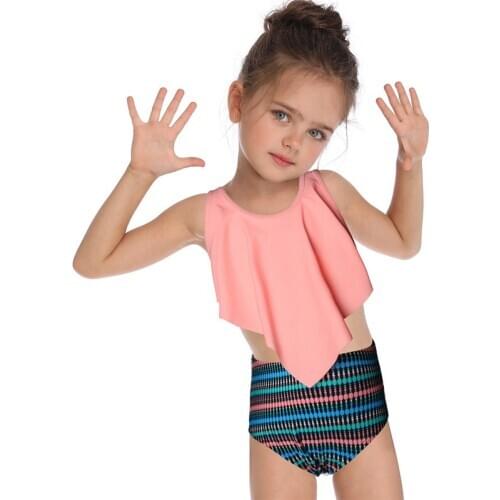 Kids Swimwear for Girls Vintage Bikini High Waist Swimsuits Ruffles Bikinis Swimming Suit 2-14 Baby Girls Bathing Suit Tankinis