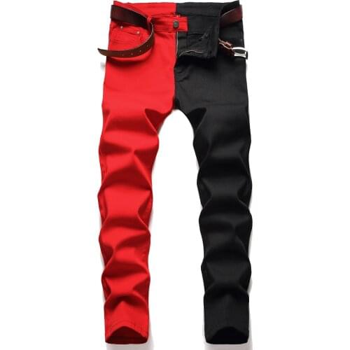 Denim new stitching jeans fashion trend mens micro-elastic hip hop mens jeans red stitching black