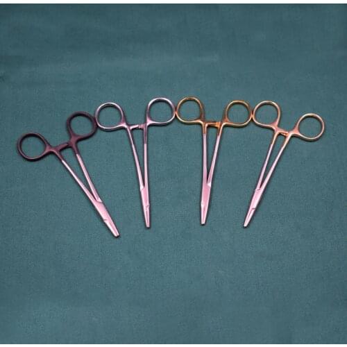 Imported stainless steel gold handle insert needle holder 12.5cm beauty plastic surgery ultra-fine double eyelid clip needle hol