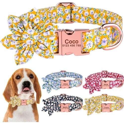 Custom Dog Collar Regulable Nylon Dog Collar Puppy Small Medium Large Dog Unisex Pet Dog Collar Engraved Print Flower Cat Collar