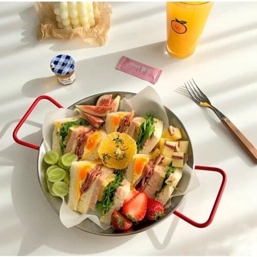 Spanish Stainless Steel Double Handle Seafood Pot Rice Korean Western Food Plate Household Picnic Pan Pot Snack Tray
