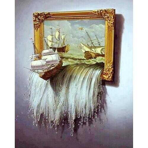 TOUOILP square full Diamond Painting Portret Met Schepen