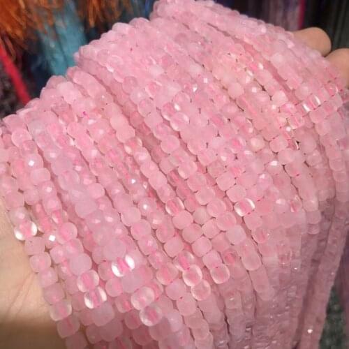 Natural Stone Square Faceted Rose Quartzs Beaded Loose isolation Beads for Jewelry Making DIY Necklace bracelet Accessories 4mm