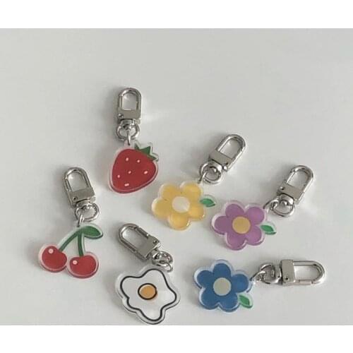 Korean Ins Cute Key Buckle Keychain Charms Fruit Flower Egg Key Chain Girl Airpods Schoolbag Kawaii Creative Decorative Pendant