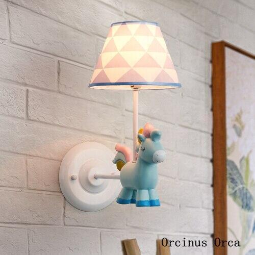 Cartoon creative animal resin wall lamp boy girl bedroom childrens room lamp romantic and lovely coloured Unicorn wall lamp