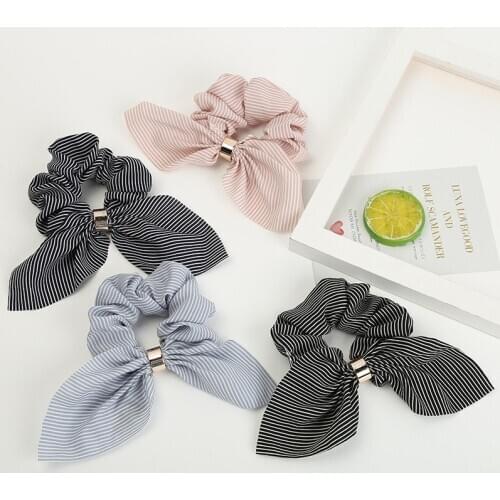 New arrival Fashion women pretty Sriped bow Hair bands elegant hair Scrunchies girls Hair Tie Accessories Ponytail Holder