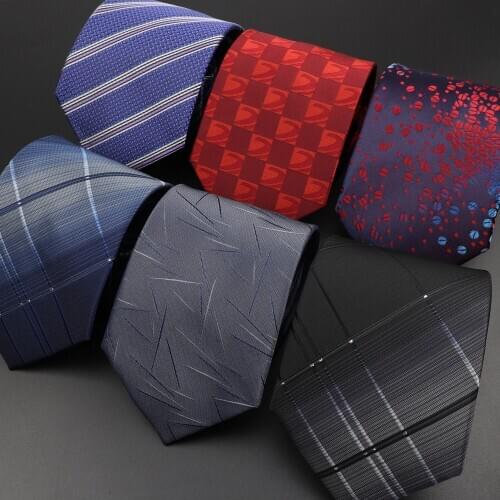 New Design Fashion Mens Tie 8cm Jacquard Polyester Necktie Red Blue Wedding Party Business Daily Neck Wear Classic Suit Gift