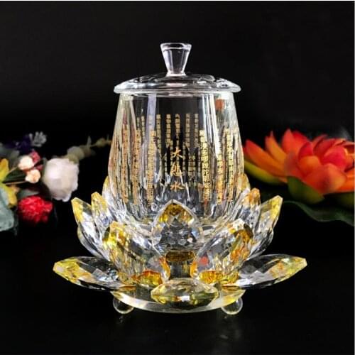 A PAIR 3pcs high grade Buddhist supplies HOME Temple shrine enshrine worship buddha scripture Crystal lotus holy water cup