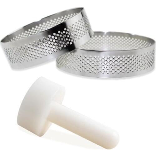 Perforated Kit Tart Rings with Tart Tamper Mini Mousse Cake Rings/Mold Cutter Cookie Cutting Ring Tart Pastry Tools