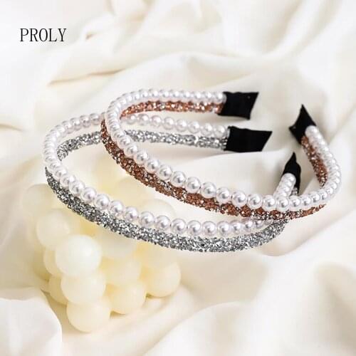 PROLY New Fashion Womens Hairband Rhinestone Pearls Headband Causal Patchwork Headwear Summer Hair Accessories Wholesale
