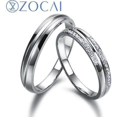 ZOCAI REAL GENUINE DIAMOND 0.09CT CERTIFIED I-J /SI DIAMOND HIS AND HERS WEDDING BAND SETS ROUND CUT 18K WHITE GOLD Q00510AB