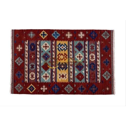 Kilim wool rug Wool Handwoven For Living Room Pattern Geometric Turkish Natural