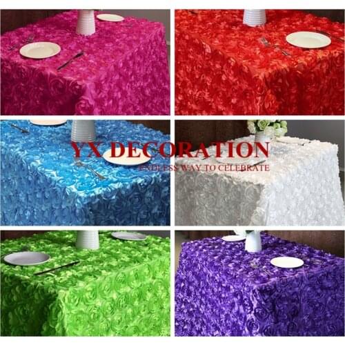 White Satin Rosette Table Cloth Rectangle Table Cover Table Overlay for Wedding Birthday Party Decors Christmas Tablecloth