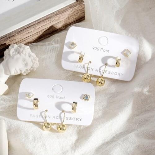 Mixed Styles Cute Round Ball Earrings Set C-shape Geometric Stud Earrings Set For Women Girls Jewelry S-E1229