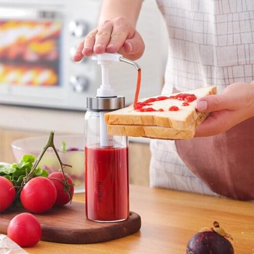 Sauce Syrup Dispenser Bottle Glass Olive Oil Dispenser with Wide Neck Press Pumps Head Kitchen Supplies D1