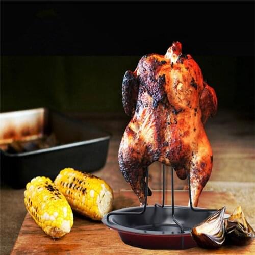 Chicken Roaster Rack With Bowl Carbon Steel Beer Can Chicken Turkey Roaster BBQ Grill Rack Stand Holder Tray