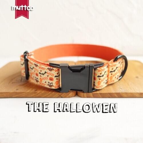 MUTTCO unique handmade pet collar for small large dog THE HALLOWEN flexible puppy bow tie collar leash 5 sizes UDC059H