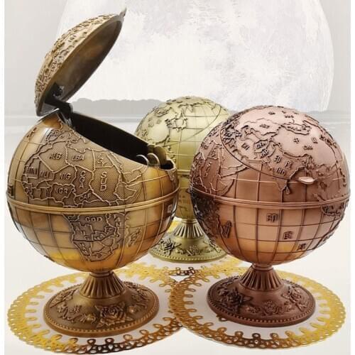Vintage Metal with Lid Globe Ashtray European Retro Home Office Hotel Ashtray Decor Smoking Accessories
