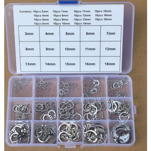 150Pcs 3mm - 18mm Stainless Steel External Circlip Retaining Ring Snap Ring Kit