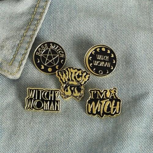 Witch Woman Enamel Pins Black Wizard Divination Brooch Lapel Badge Bag Dark Black Fire Jewelry Gift For Friends