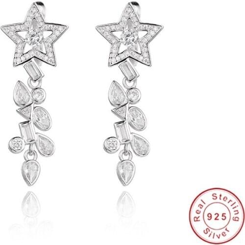 Brand 925 Silver Earrings For Female Leaves Design AAAAA Cubic Zircon tassel Women Earrings Fashion Wedding Jewelry Party Gift