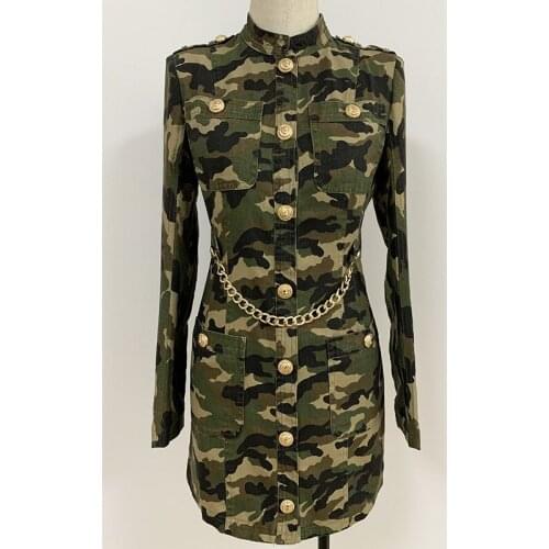 Free Shipping 2021 Long Sleeve Dress Women Designer Stylish High Street Camouflage Dresses Bodycon With Chain Military Lolita