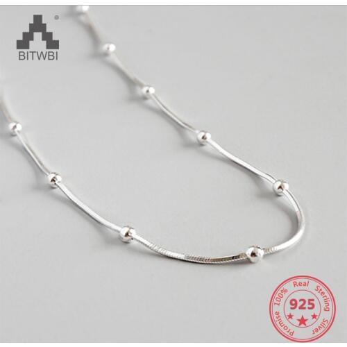 BITWBI 2020 Fashion Necklace Authentic 925 Sterling Silver Jewelry Concise Charm Snake Bone Chain Beads Woman Girl Necklace Gift