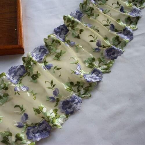 10Meters 14cm Lace Trim Blue Bilateral Flower Pattern DIY Crafts Sewing Fabric For Women Sofa Curtain Wedding Dress Decoration