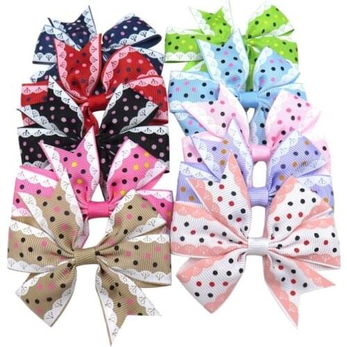 10PCS/LOT Novelty Bow DOT Print Elastic Hair Bands Girls Ribbon Bows Girls Hair Tie Rope Hair Accessories Best Holiday Gift 2018