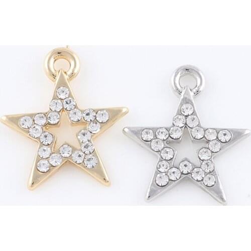 10pcs/lot Five Pointed Star Rhinestone Dangle Handmade Charms Pendant DIY for Bracelet Necklace Bag