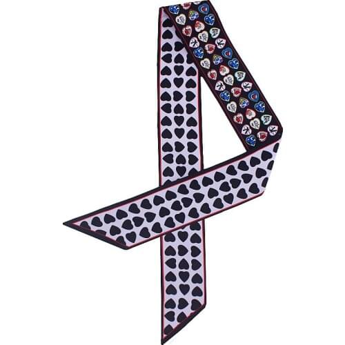 120*7cm New Heart Printing All-match Silk Scarf Women Tie Bag Handle Ribbon Hair Band