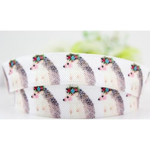16mm fold over elastic printed cartoon Hedgehog polyester ribbon 20 yards diy elastic hair band sewing ribbons and bows