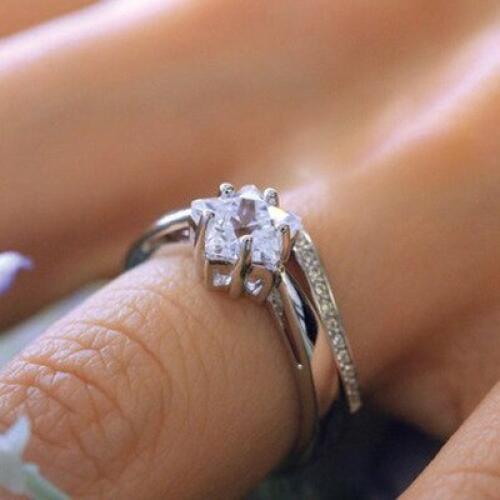 2 Pcs Solid silver color Womens Wedding Ring Sets white star CZ Stones Classic Jewelry For Women Bridal bijoux