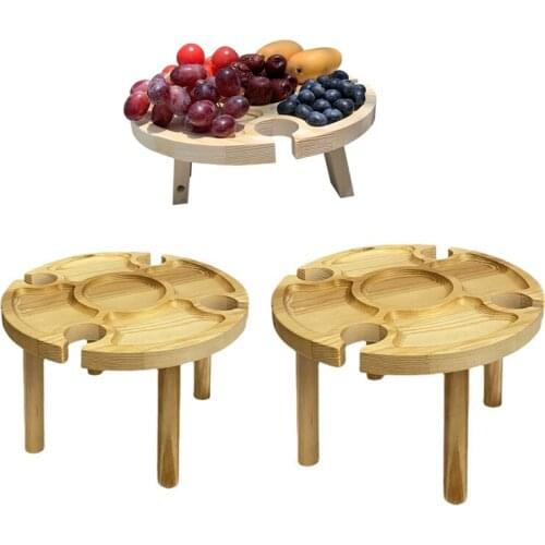 2 in 1 Wooden Outdoor Folding Picnic Table with Wine Glass Holder Portable Mini Table for Hiking Lightweight Outdoor Wine Table