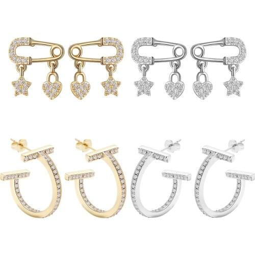 2021 New Arrival Star Love Pin Stud Earrings Micro Pave Shiny Zircon Fashion Exquisite Women OfJewelry Gift