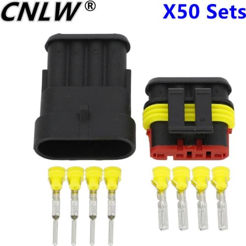 50 Sets 4 Pin AMP 1.5 Connector, DJ7041-1.5-11/21 Waterproof Electrical Wire Connector,Xenon lamp connector Automobile Connector
