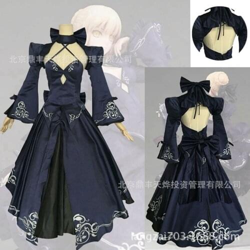 Anime Cosplay Saber Costume Artoria Pendragon Anime Fate Stay Night UBW Fate Zero Sword Cosplay Black Dress