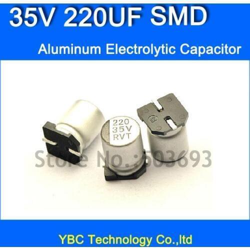 Free Shipping 100pcs/lot 35V 220UF SMD Aluminum Electrolytic Capacitor 8*10MM
