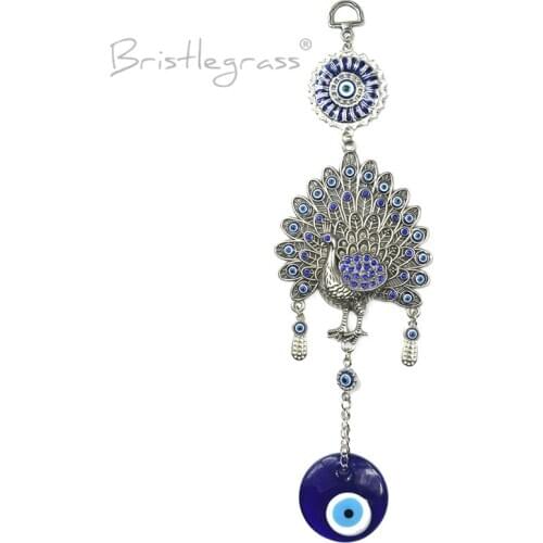 BRISTLEGRASS Turkish Blue Evil Eye Rhinestone Peacock Peafowl Tassel Wall Hanging Pendants Pendulum Amulet Lucky Charms Blessing