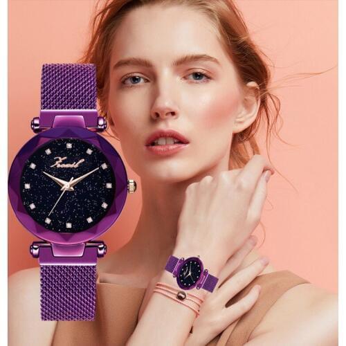 Ladies Dress Watches Magnetic Starry Sky Women Wristwatch Luxury Rose Gold Female Quartz Clock