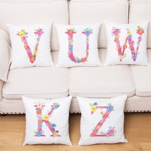 Alphabet Flower Printed Cushion Cover English Letter Pillow Case Decor Home Sofa Chair Children Room Polyester Pillowcase Party