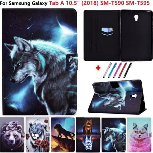 Tablet Coque For Samsung Tab A A2 10.5 2018 Case Painted PU Leather Wallet Cover For Samsung Galaxy Tab A 10 5 T590 T595 Case