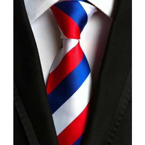 8cm Designer Classic Tie 3 Color White Blue Red Striped Necktie for Wedding Party