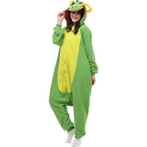 Adults Polar Fleece Kigurumi China Dragon Costume Cartoon Animal Onesies Pajamas Halloween Carnival Masquerade Party Jumpsuit