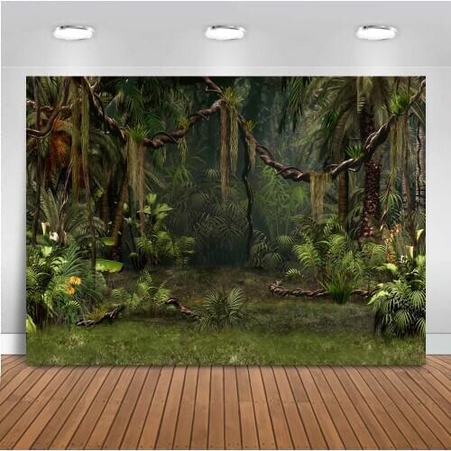 Photography Backdrop Forest Jungle Photo Background Studio Birthday Party Decoration Dessert Table Banner Green Palm Tree4902