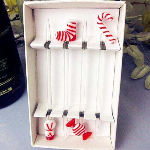 Murano glass Christmas Crutch, snowman, candy, sock fruit fork bar restaurant dessert pastry fork glass tableware accessories